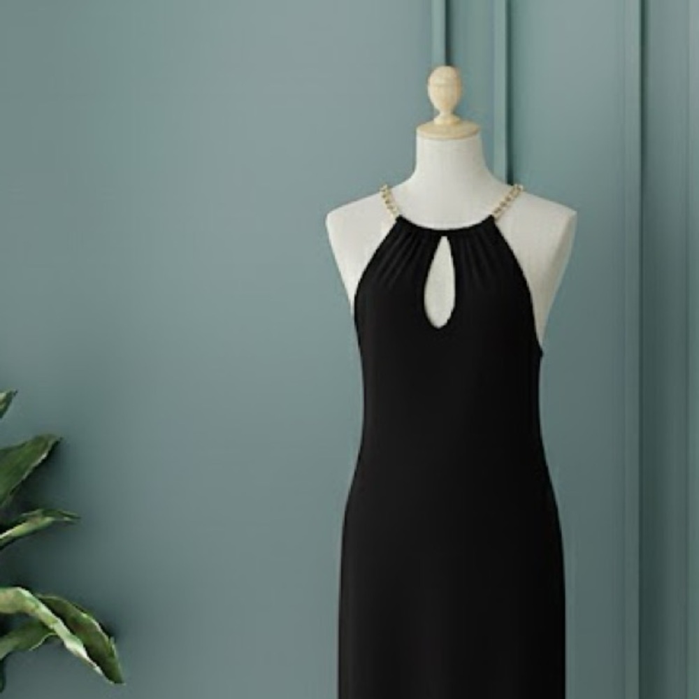 INC International Concepts Black Dress with Gold Chain Straps